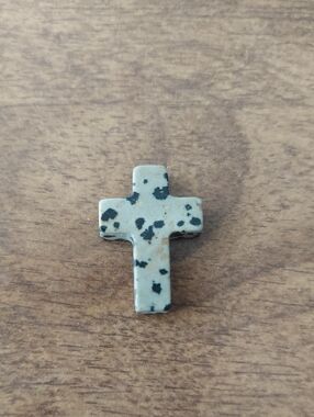 Dalmatian Jasper Cross Pendant - Cream with Black Spots